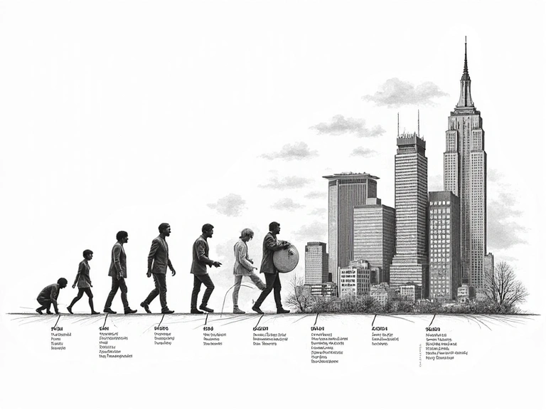 Rysunek przedstawiający historyczny rozwój firmy TonixCoreStore, z elementami odzwierciedlającymi innowacje i wzrost.