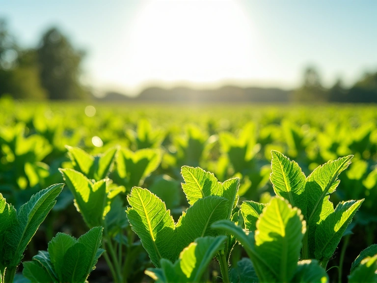 Zdjęcie przedstawiające pola uprawne z naturalnymi roślinami, symbolizujące zrównoważone pozyskiwanie składników.
