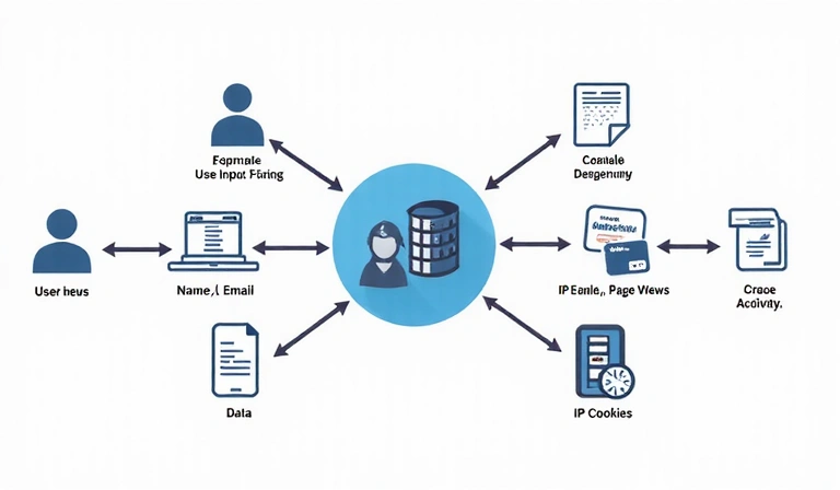 Diagram showing data collection process with different types of data flowing into a secure database.